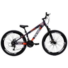 Bicicleta Aro 26 Bike Vikingx Freeride 21v Freio A Disco Roxo Laranja