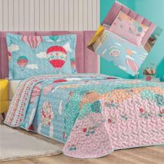 Kit Cobre Leito Solteiro e Lençol 5 Peças Balãozinho - 100% Poliéster 