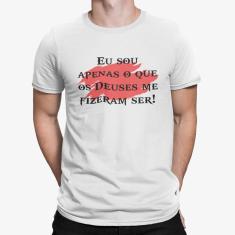 Camiseta ECF Masculina Eu sou apenas o que os deuses me fizeram ser Manga Curta Branca Poliester