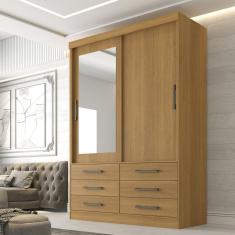 Guarda Roupa Casal 2 Portas 6 Gavetas com Espelho 100% MDF Atlanta Cinamomo