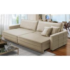 Sofá Sem Caixa Retrátil Reclinável 2,50m Karen Veludo Bege Adonai Estofados