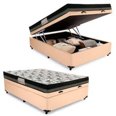 Cama Box Baú Casal Sintético Bipartido + Colchão Ortobom ISO Dupla Face 60x138x188