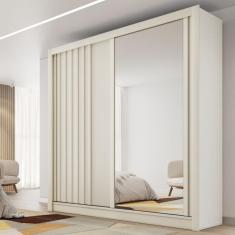 Guarda Roupa Casal com Espelho 2 Portas de Correr 4 Gavetas Ripado Lugano Made Marcs