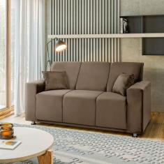 Sófa 3 Lugares Fixo Tokyo Veludo Marrom Castor - Speciale Home Marrom