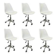 Kit 6 Cadeiras para Escritório Secretária Decorativa Eames Chicago Branco