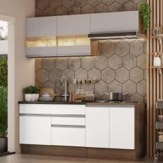 Armário de Cozinha Compacta 200cm Rustic/Branco/Crema Glamy Madesa 07,