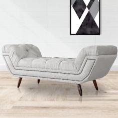 Recamier Calçadeira Estofado Sienna King 195 Cm Linho Bege - LM DECOR