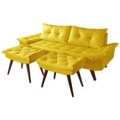 Sofá Bariloche 3 Lugares Em Material Sintético Mais 2 Banquetas - Esse