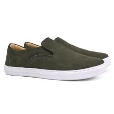 Tênis Slip-On Masculino Couro Nobuck West Bulls Moda Casual, Cinza, 41