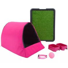 Kit Cachorro Gato Cama Caminha Iglu Sanitário Grama Sintética Médio - 