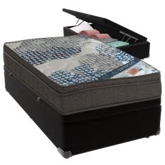 Cama Box Baú Preto e Colchão ISO Superpocket Molas Ensacadas Solteiro 