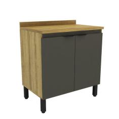 Armário Balcão de Cozinha 80cm com Tampo 25mm e 2 Portas 2301 Mel/Grafite