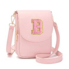 Viverte Bolsa transversal para meninas adolescentes, pequena, inicial, celular, bolsa de couro com compartimento triplo, Rosa claro