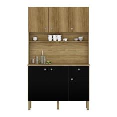 Armário De Cozinha Compacta 6 Portas E 1 Gaveta 111cm Veneza Ripado Freijó-preto - Pallazio
