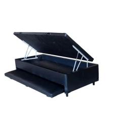Cama Box Baú Solteiro Com Auxiliar Sintético Preto (Espuma só na Auxiliar)