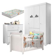 Quarto De Bebê Ane Com Berço Americano Lara Branco Brilho Com Colchão Gazin – Phoenix Baby