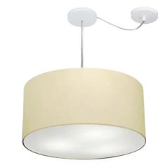 Lustre Pendente Cilíndrico Com Desvio Md-4261 Cúpula em Tecido 50x30cm Algodão Crú - Bivolt