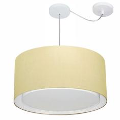Lustre Pendente Cilíndrico Com Desvio Md-4309 Cúpula em Tecido 55x30cm Algodão Crú - Bivolt