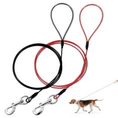 Mi Metty Coleira para cães à prova de mastigação, cabo de metal de 1,8 m, coleira resistente feita de corda de arame revestida, resistente à mastigação, ótima para cães grandes e filhotes de dentição