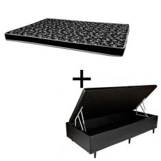Cama Box Baú Solteiro 88 Tecido Sintético Preto Com Colchão Hamburgo - 100% Espuma - D28 Preto 55x88x188