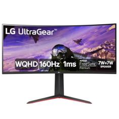 Monitor GamerLG UltragearCurvo –Tela VAde 34”, 2K WQHD 3440 x 1440, UltraWide™ (formato 21:9), 160Hz, 1ms (MBR), AMD FreeSyncPremium –34GP63A-B