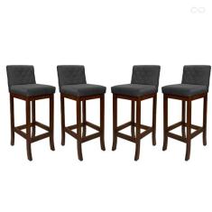 Kit 4 Banquetas Alta de Madeira Maciça Tóquio com Encosto Matelassê Su