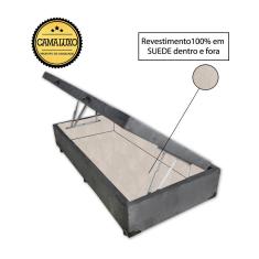 Cama Box Baú Luxo Blindado Solteirão NK Camas Suede Cinza 41x96x203