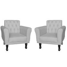 Kit 02 Poltronas Decorativas Classic Pés Luis XV Suede Branco - DS Estofados