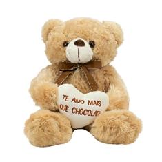 Urso de Pelúcia 29 cm Coração Te Amo Mais Que Chocolate Fofy