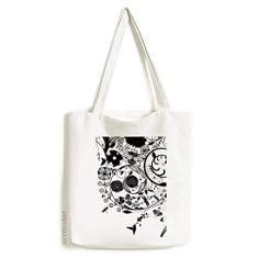 Sacola de lona com desenho de flor branca preta e branca bolsa de compras bolsa casual