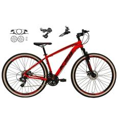  Bicicleta aro 29 Ksw Xlt 24v Câmbios Shimano Freios Hidráulicos Garfo com Suspensão Pneu Faixa Bege -Vermelho