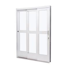 Porta de Aço de Correr 215x200cm 3 Folhas Vidro Liso Qualitysol Ramassol Branco