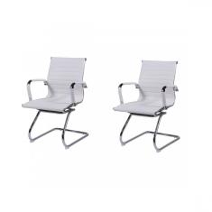 Kit 2 Cadeiras para Escritório Interlocutor Base Fixa Esteirinha Sintético 3301 Or Design Branco