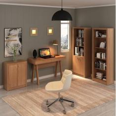 Conjunto Home Office 4 Peças 1 Escrivaninha 2 Estantes e 1 Balcão Tecno Mobili Amendoa