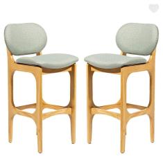 Kit 2 Banquetas para Cozinha Americana Decor Madeira Mel Linho Verde L84 RMI