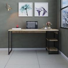 Escrivaninha com Estante Baixa Estilo Industrial 150cm com 02 Prateleiras Dynamica Carvalho / Est.Preta
