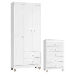 Cômoda Gaveteiro E Guarda Roupa 3 Portas Ternura Baby Branco Flex - Incorplac