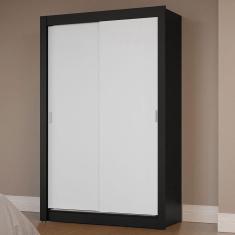 Guarda-Roupa Solteiro 2 Portas Correr Preto/Branco