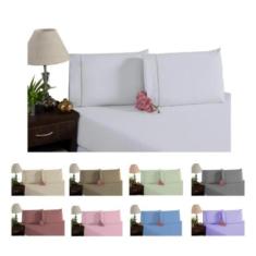 Jogo De Lençol 200 Fios Casal Liso Ponto Palito - Várias Cores - Lalu 