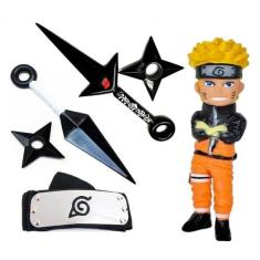 Boneco Do Naruto Kit Bandana + Kunai + Shuriken Preto - Duda Store