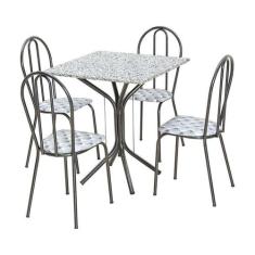 Conjunto de Mesa Thais com 4 Cadeiras Craqueado Preto Capitonê - Artef