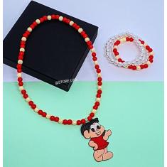 Kit Conjunto Colar e Pulseiras Infantil Menina Miçangas Pérolas Colori