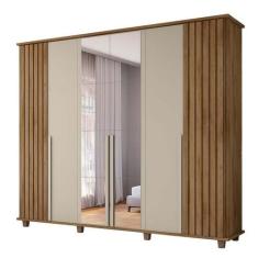 Guarda Roupa Ripado Casal 6 Portas 240cm Com Espelho França RV Móveis 