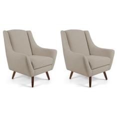 Kit 02 Poltronas Decorativas Sala de Estar Pés de Madeira Naomi Algodã