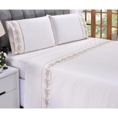 Jogo lençol Floral quarto casal Queen bordado 4 peças 2fronha - Shoppi