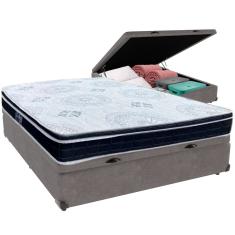 Cama Box Baú Cinza e Colchão Orthosono D33 Com Euro Pillow Viúvo Anjos