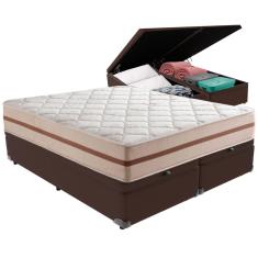 Cama Box Baú Marrom E Colchão Classic 22 Cm Molas Ensacadas Queen Anjos