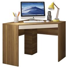 Mesa De Canto L Para Escritório Recta Marrom Bege Caemmun