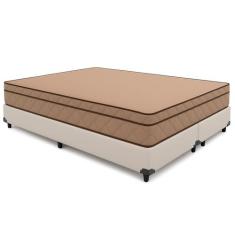 Cama Box Casal 138 Bipartido Tecido Sintético Branco Com Colchão Polôn