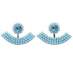 Brinco 2 Partes Cristais Azul Claro Folheado A Metalico